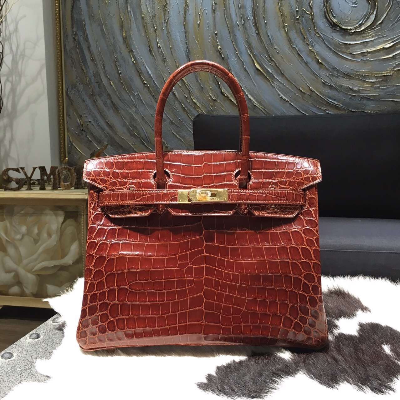 Knockoff Hermes Birkin 30cm Shiny Alligator Crocodile Gold Hardware Handstitched, Miel CK31 RS09390