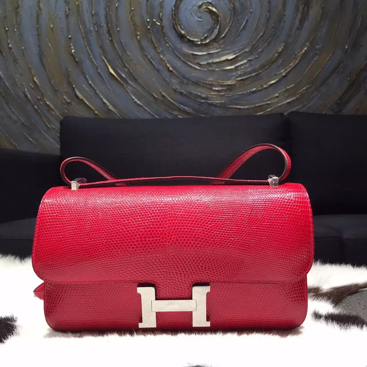 Knockoff Hermes Constance Elan 30cm Lizard Skin Original Leather Handstitched Palladium Hardware, Moyen CK51 RS08005