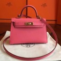 Hermes Rose Lipstick Epsom Kelly Mini II 20cm Handmade Bags HJ202114