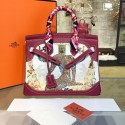 Customized Hand Painted Hermes Birkin 30cm Togo Calfskin Bag Handstitched Gold or Palladium Hardware, Cheetah Burgundy Multicolor RS11571
