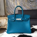 Knockoff Hermes Birkin 30cm Epsom Calfskin Bag Handstitched Palladium Hardware, Blue Izmir 7W RS20710