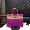 Knockoff Hermes Shiny Alligator Horseshoe Birkin 30cm Bag Gold Hardware Handstitched, Violet CK96, Orange CK93 RS11807