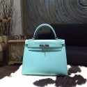Sale 1:1 Hermes Kelly 28cm Epsom Calfskin Bag Handstitched Palladium Hardware, Blue Atoll 3P RS05380