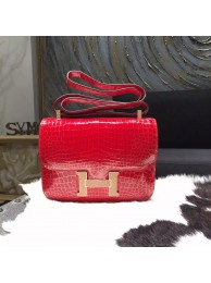 AAA Customized Hermes Constance 23cm Shiny Alligator Crocodile Original Leather Fully Handstitched Lizard Marquette, Braise CK95 RS02701