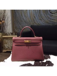AAA Hermes Kelly 32cm Togo Calfskin Original Leather Bag Handstitched, Rouge H CK55 RS00060