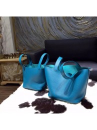 AAA Imitation Hermes Picotin Lock Bag 18cm/22cm Taurillon Clemence Palladium Hardware Handstitched, Blue Izmir 7W RS04803