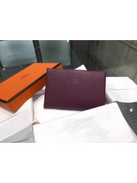 Best Hermes Calvi Card Holder Case Handstitched Taurillon Clemence Calfskin, Cassis N5 RS06344
