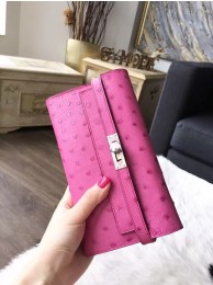 Best Hermes Kelly Wallet Autruche Ostrich Skin Handstitched, Fuschia Pink 5J RS07572