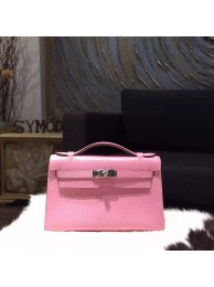 Copy Best Hermes Mini Kelly Pochette 22cm Lizard Skin Palladium Hardware Handstitched, Pink 5P RS16611