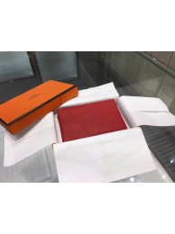 Copy Hermes Calvi Card Holder Case Handstitched Taurillon Clemence Calfskin, Rouge Pimet RS19313