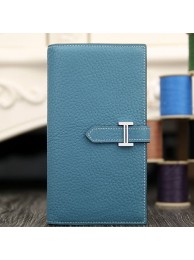 Fake Hermes Bearn Gusset Wallet In Jean Blue Leather RS05724