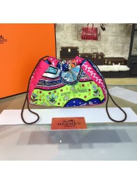Fake Hermes Silk Fourbi Carre en Cravates GM Bag Insert with Rose Tyrien Leather Fall/Winter 2016 Collection, Green/Purple Multicolor RS15256