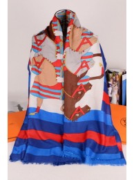 Fake Hermes Silk Shawl White Blue RS17768