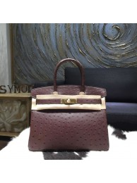 Hermes Autruche Ostrich Birkin 30cm Bag Handstitched Gold Hardware Handstitched, Marron Fonce CK45 RS19351