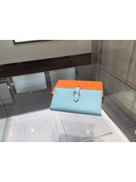 Hermes Bearn Wallet Epsom Leather Palladium Hardware High Quality, Blue Atoll RS10360