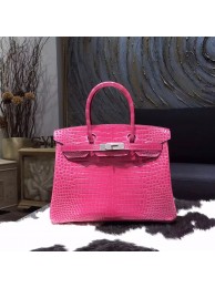 Hermes Birkin 30cm Shiny Alligator Crocodile Palladium Hardware Handstitched, Fuschia Pink 5J RS11446