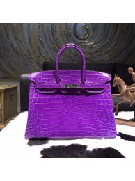 Hermes Birkin 35cm Shiny Alligator Crocodile Palladium Hardware Handstitched, Ultraviolet 5L RS16688