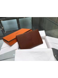 Hermes Calvi Card Holder Case Handstitched Taurillon Clemence Calfskin, Marron Fonce RS06625