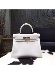 Hermes Kelly 28cm Togo Calfskin Bag Handstitched Gold Hardware, Blanc White RS17354