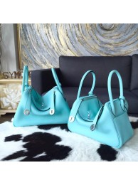 Hermes Lindy 26cm/30cm Taurillon Clemence Calfskin Bag Handstitched, Blue Atoll 3P RS01938
