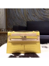 Hermes Mini Kelly Pochette 22cm Shiny Alligator Palladium Hardware Handstitched, Mimosa M9 RS13945