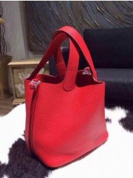 Hermes Picotin Lock Bag 22cm Taurillon Clemence Palladium Hardware Hand Stitched, Rouge Casaque Q5 RS10173