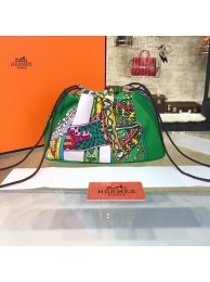 Hermes Silk Fourbi Carre en Cravates GM Bag Insert with Etoupe Leather Fall/Winter 2016 Collection, Green/White Multicolor RS06814