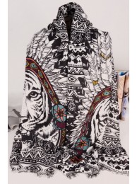 Hermes Tiger Silk Shawl Black RS01345
