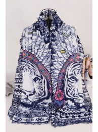 Hermes Tiger Silk Shawl Blue RS06879