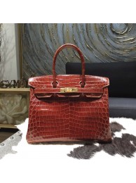 Knockoff Hermes Birkin 30cm Shiny Alligator Crocodile Gold Hardware Handstitched, Miel CK31 RS09390