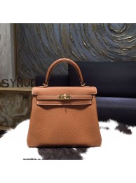 Knockoff Hermes Kelly 25cm Togo Calfskin Original Leather Bag Handstitched Gold Hardware, Gold CK37 RS14787