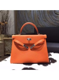 Knockoff Hermes Kelly 32cm Togo Calfskin Bag Handstitched Gold/Palladium Hardware, Orange CC93 RS16863