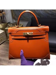 Limited Edition Hermes Kelly Ghillies 28cm Box Calfskin Bag Handstitched Gold Hardware, Tadelakt Fauve CK34 RS02628