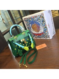 Limited Edition Hermes Mini Kelly Doll Bag 20cm Swift Leather with Croc Gold Hardware Singapore 50th Anniversary, Green/Light Green RS05068