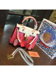Limited Edition Hermes Mini Kelly Doll Bag 20cm Swift Leather with Croc Gold Hardware Singapore 50th Anniversary, Pink/Blanc RS17393