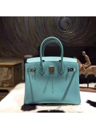 Luxury Hermes Birkin 30cm Epsom Calfskin Bag Handstitched Palladium Hardware, Blue Atoll 3P RS20064