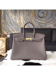 Luxury Hermes Birkin 35cm Togo Calfskin Leather Bag Gold Hardware Handstitched, Etain 8F RS00250