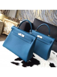 Luxury Hermes Kelly 28cm Togo Calfskin Bag Handstitched Gold/Palladium Hardware, Blue de Galice S7 RS01498