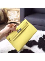 Luxury Hermes Mini Kelly Pochette 22cm Epsom Calfskin Leather Palladium Hardware Handstitched, Soufre C9 RS10880