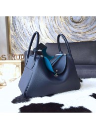 Quality Hermes Bi-Color Lindy 30cm Taurillon Clemence Calfskin Bag Handstitched, Blue Saphir CK73/Blue Izmir 7W RS05946