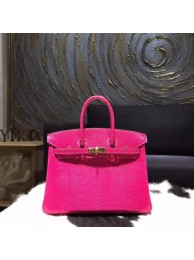 Quality Hermes Birkin 25cm Lizard Skin Original Leather Bag Handstitched Gold Hardware, Fuschia Pink 5J RS01695
