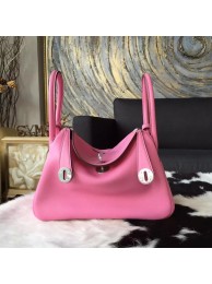 Quality Hermes Lindy 26cm/30cm Swift Calfskin Bag Handstitched Palladium Hardware, Pink 5P RS16146