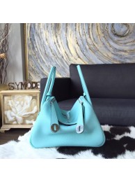 Quality Hermes Lindy 26cm/30cm Taurillon Clemence Calfskin Bag Handstitched, Blue Atoll 3P RS16239