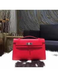 Quality Hermes Mini Kelly Pochette 22cm Epsom Calfskin Leather Palladium Hardware, Rouge Casaque Q5 RS19522