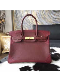Quality Limited Edition Hermes Birkin Ghillies 30cm Togo/Swift Calfskin Bag Handstitched Gold Hardware, Rouge H CK55 RS14853