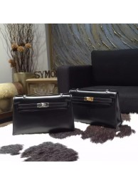 Replica Best Hermes Mini Kelly Pochette 22cm Box Calfskin Leather Handstitched, Noir RS08043
