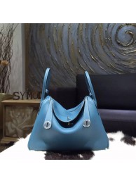 Replica Cheap Hermes Lindy 26cm/30cm Taurillon Clemence Calfskin Bag Hand Stitched, Blue Jean CC75 RS17294