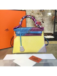 Replica Customized Hand Painted Hermes Kelly 32cm Togo Calfskin Bag Handstitched Gold or Palladium Hardware, Yellow/Purple Multicolor Graffiti RS17069