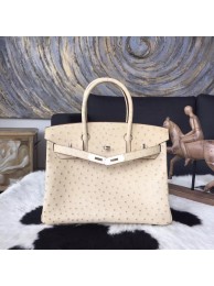 Replica Hermes Autruche Ostrich Birkin 30cm Bag Handstitched Gold Hardware, Parchemin 3C RS20520