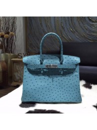 Replica Hermes Autruche Ostrich Birkin 30cm Bag Handstitched Palladium Hardware, Cobalt 7C RS03882